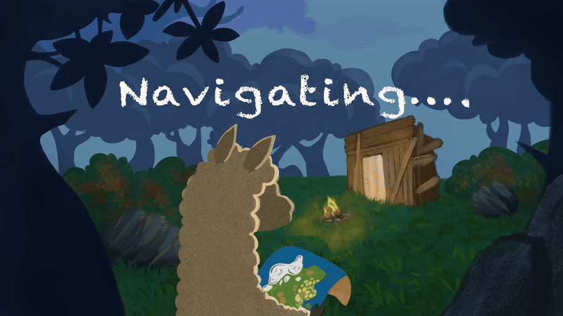 Alpacasita navigating animated rust map hider screen cover legacy wooden shelter campfire forest alpaca