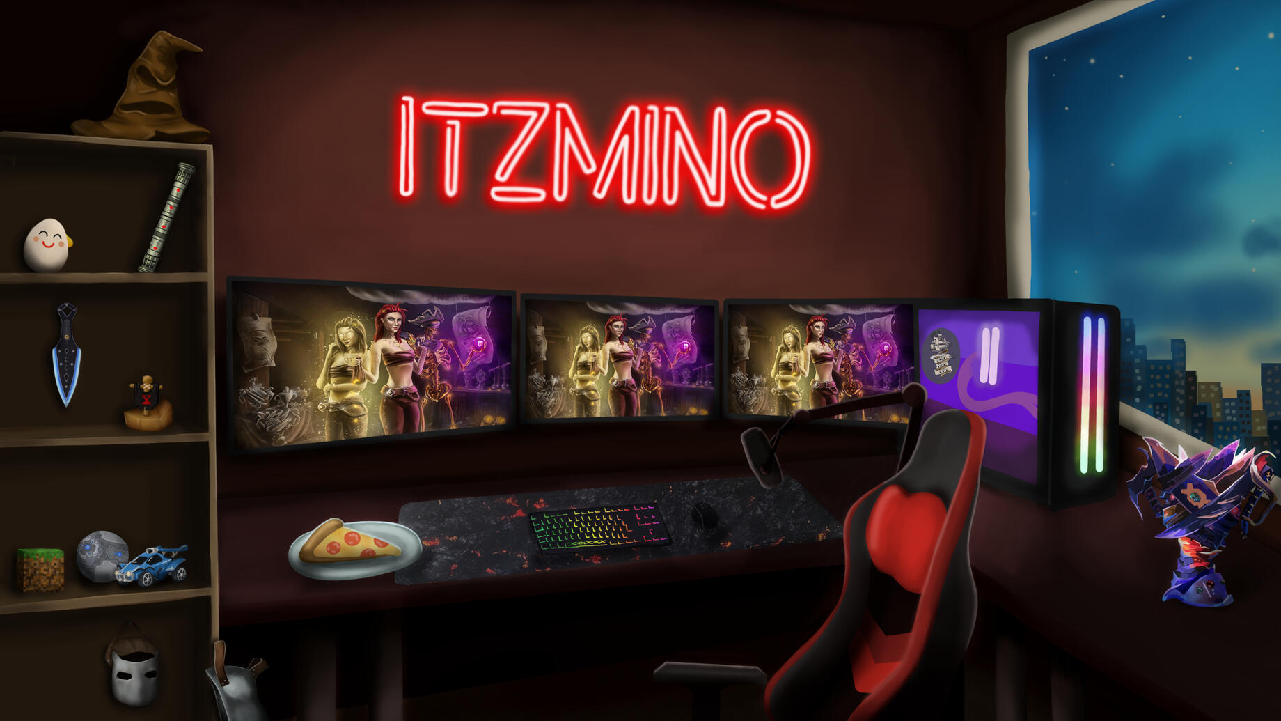 ItzMino background starting soon screen gaming setup sea of thieves minecraft rocket league rust harry potter star wars notorious arena league NAL High and dry